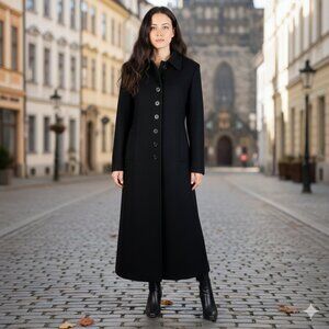 Vintage 90s Ellabee Deadstock Black Wool Blend Maxi Minimalist Coat 10